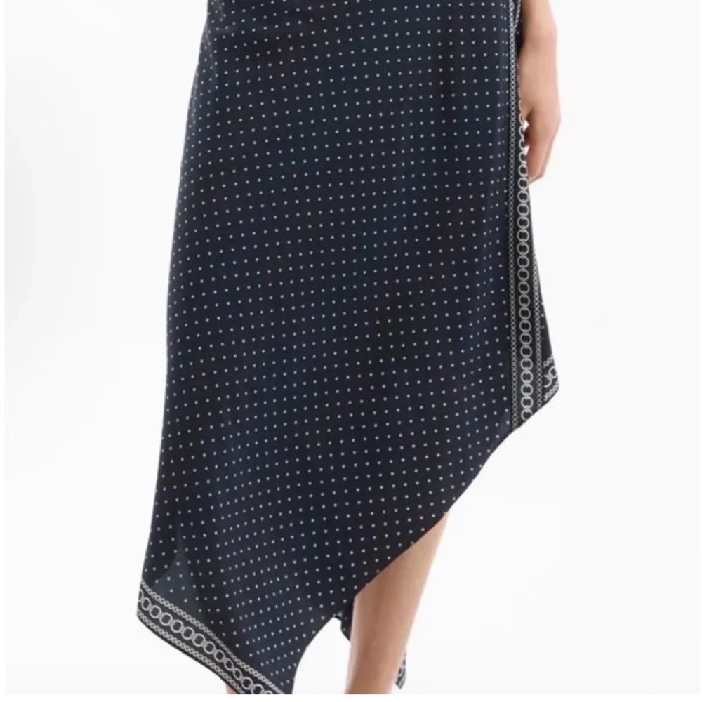Veronica Beard Navy Polka Dot Asymmetric Handkerchief Skirt - Picture 6 of 9